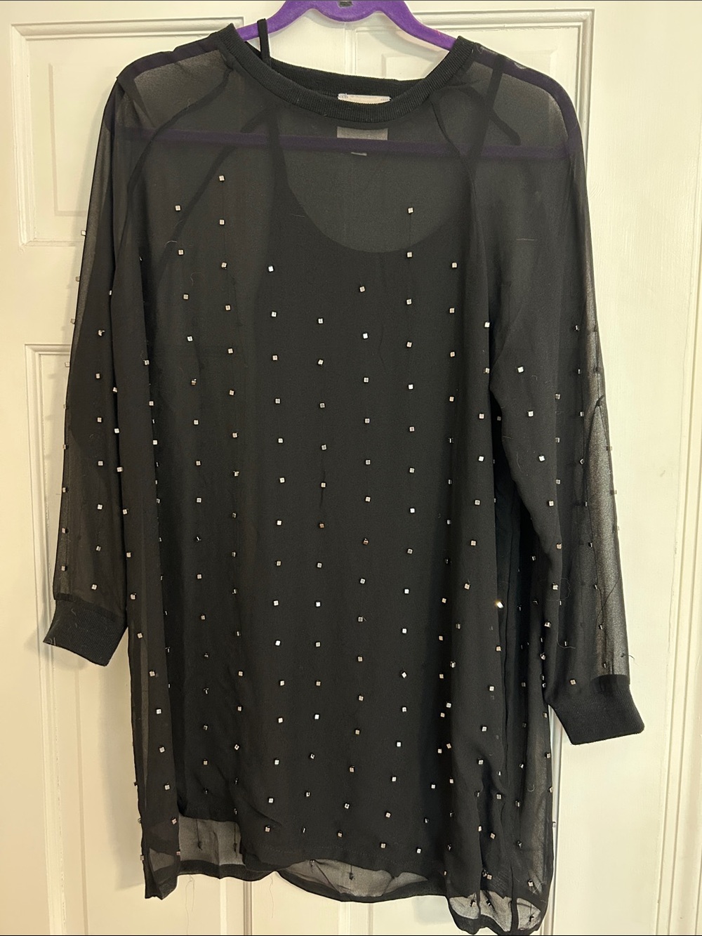 I. Madeline Black Sheer Studded Mini Dress Size Small